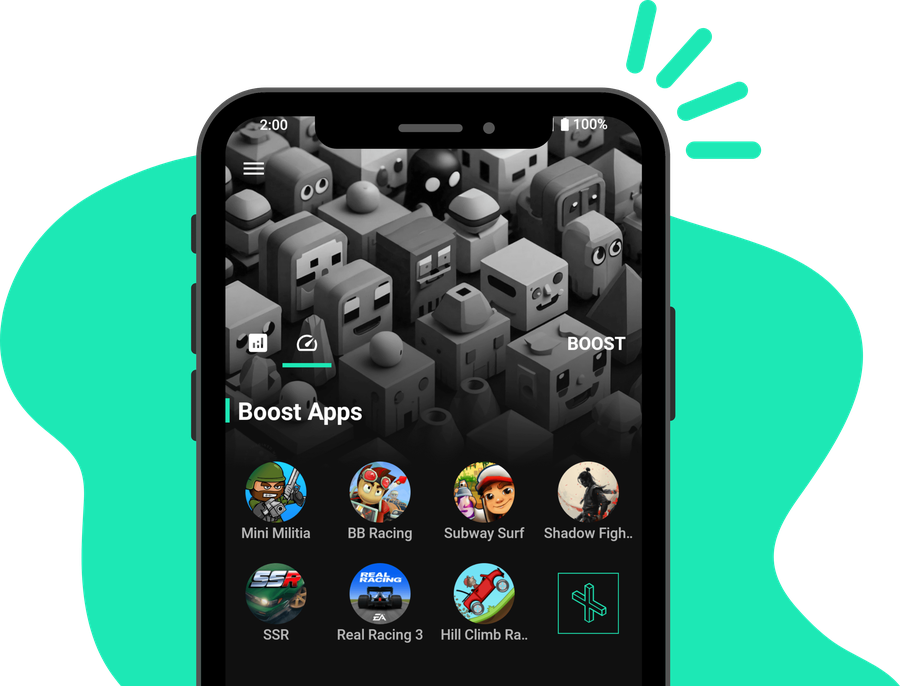 GameZapper running on an Android phone, showing the Boost screen with a grid of installed games